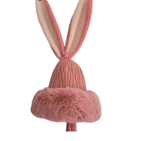 Accessories - Pink Knit Beanie With Faux Fur Trim and‎ Bunny Ears